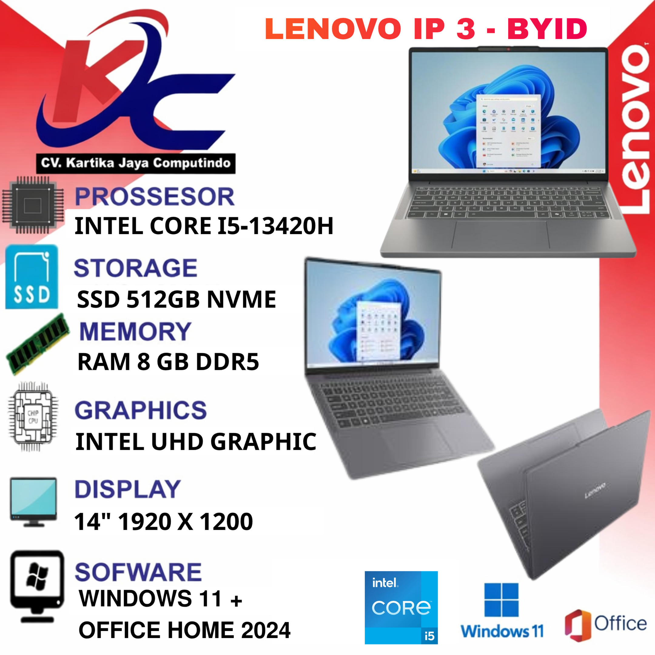 LENOVO IP 3 - BWID  I5-13420H/ 8GB/ SSD 512GB/ W11 OHS SILVER
